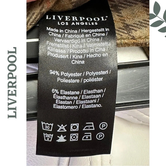 LIVERPOOL MADONNA  SKINNY TARTAN Stretch Pant Brown Tan Size - Picture 8 of 8